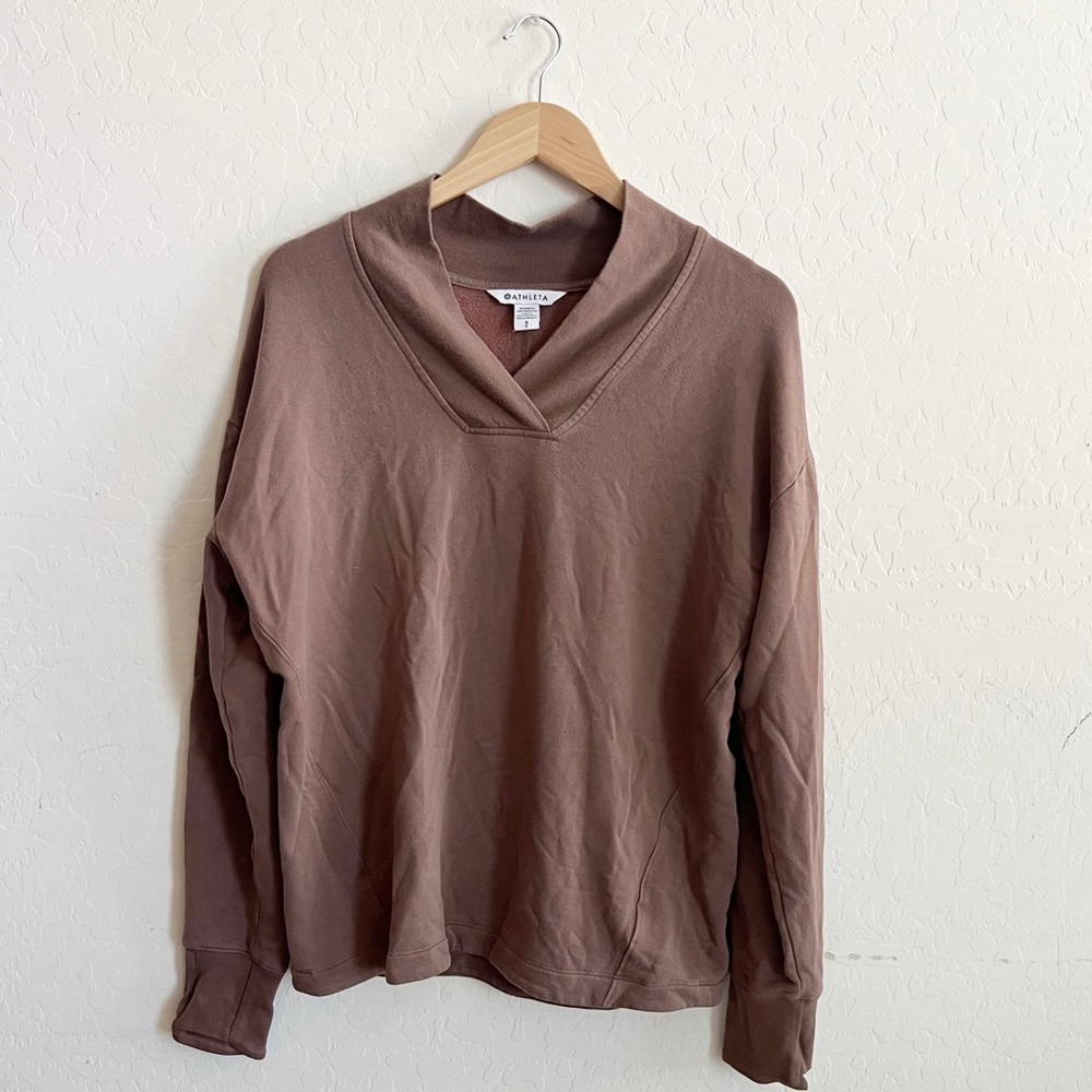 Athleta Clarity V-Neck Sweatshirt Rustic Beige - Picture 6 of 11